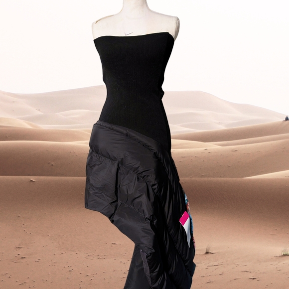 Elegant Asymmetrical Black and Cream Dress - Picture 3 of 8